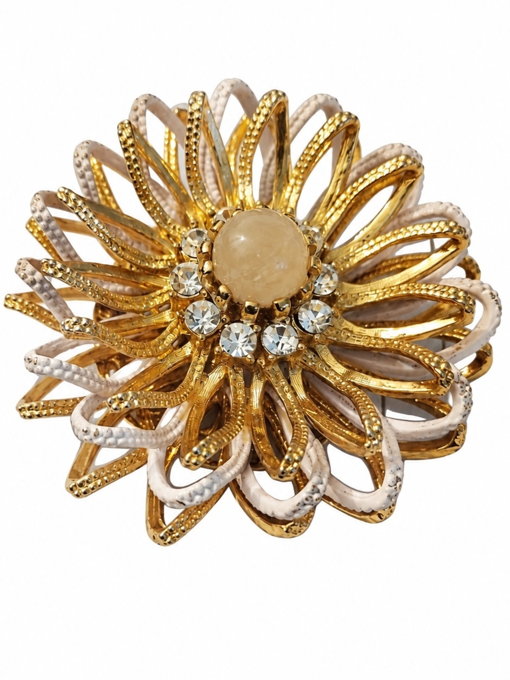 Vintage Mid-Century Gold-Tone Tiered Rhinestone Brooch 🔥